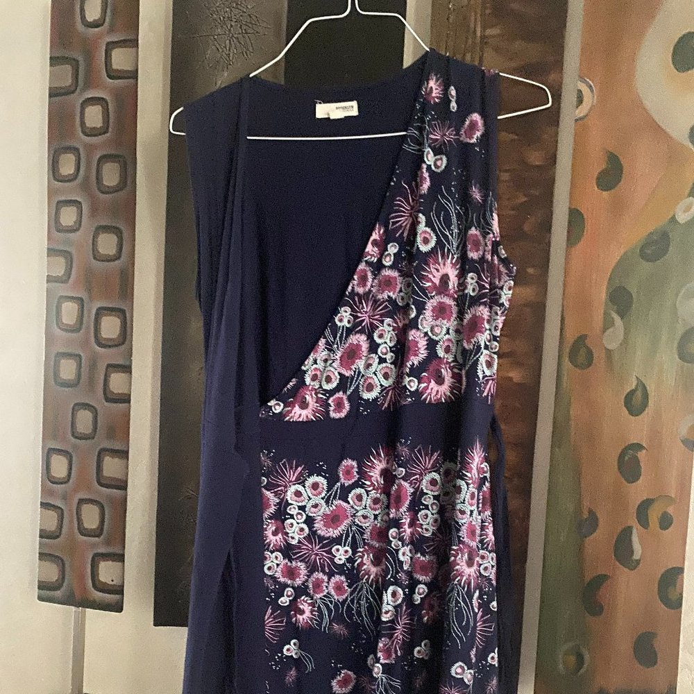 Brooklyn Industries Wrap Dress, Size L, Navy blue with print sections